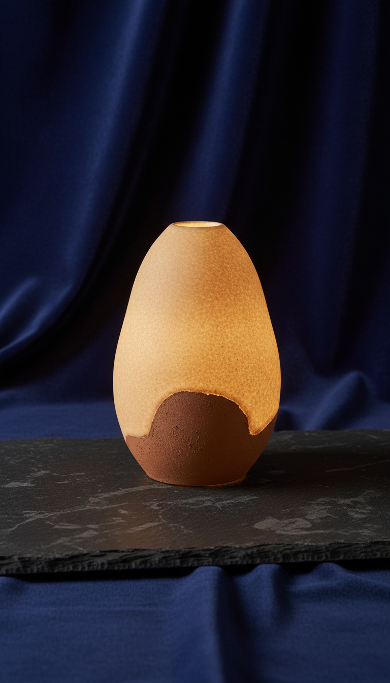Artisan night lamp in pale blush, styled in a home setting