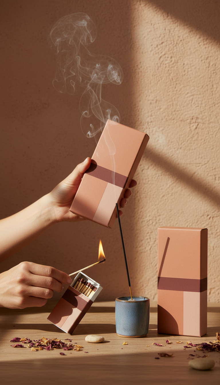 Designer matchbox in terracotta and rose, view 3