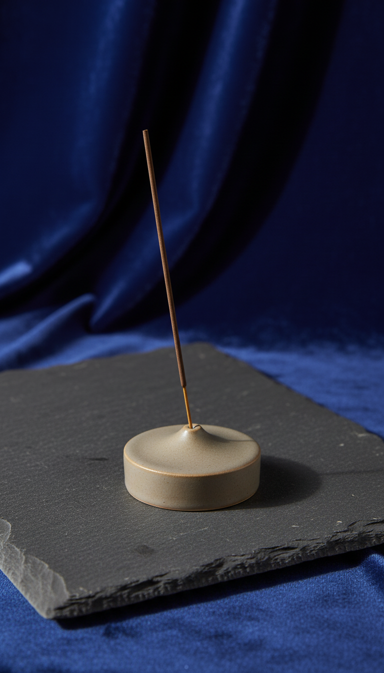Incense sticks in a minimalist holder, styled in a home setting