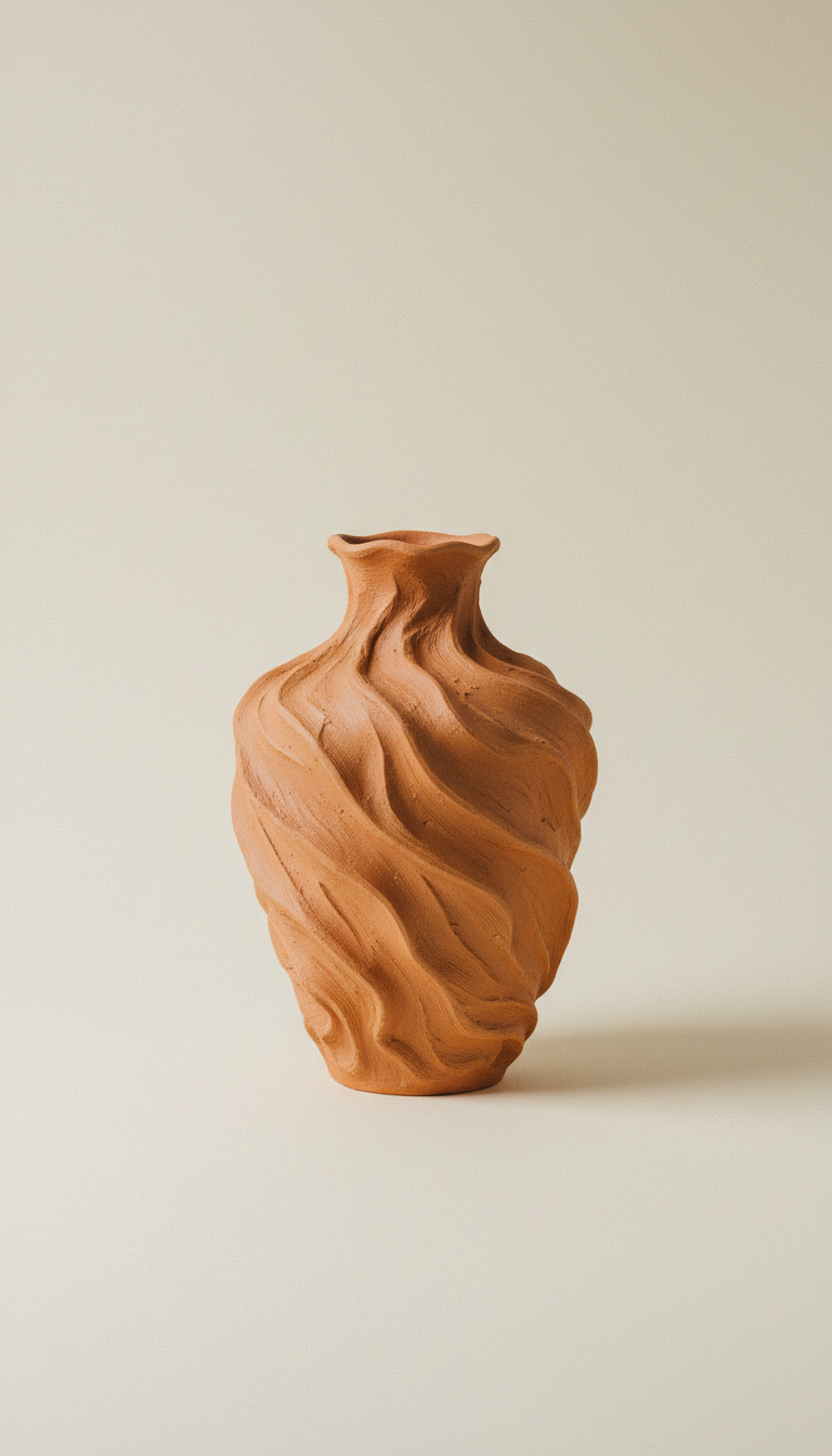 Textured burnt sienna ceramic vase
