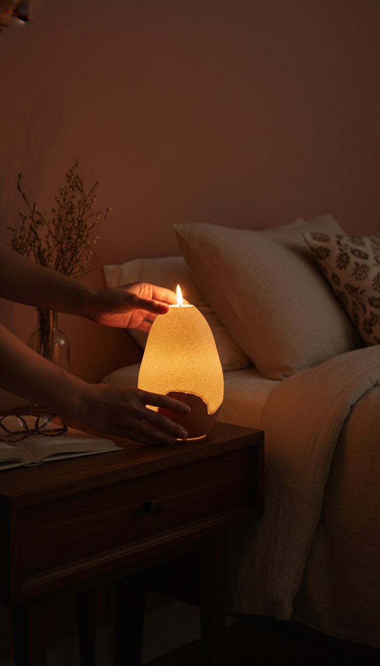 Artisan night lamp in pale blush, view 3