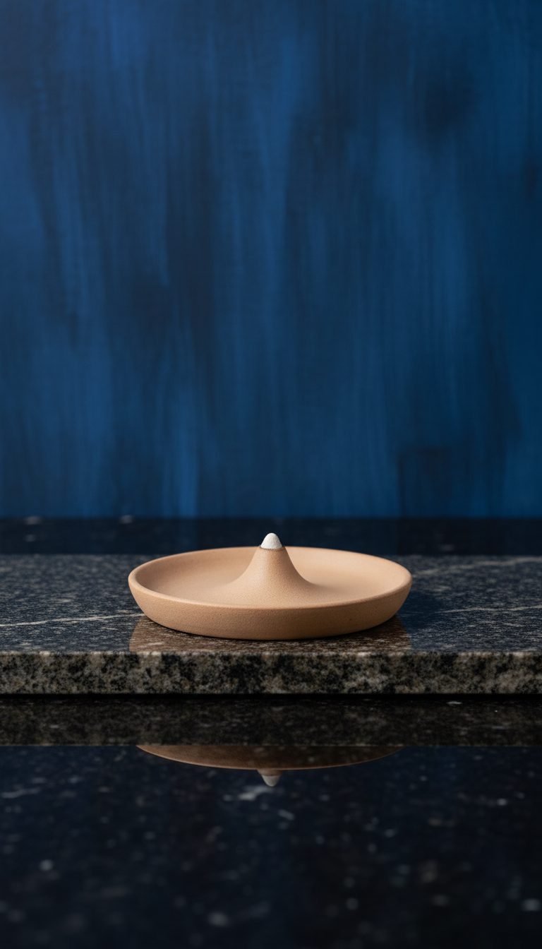Ceramic incense holder with matte glaze, styled in a home setting