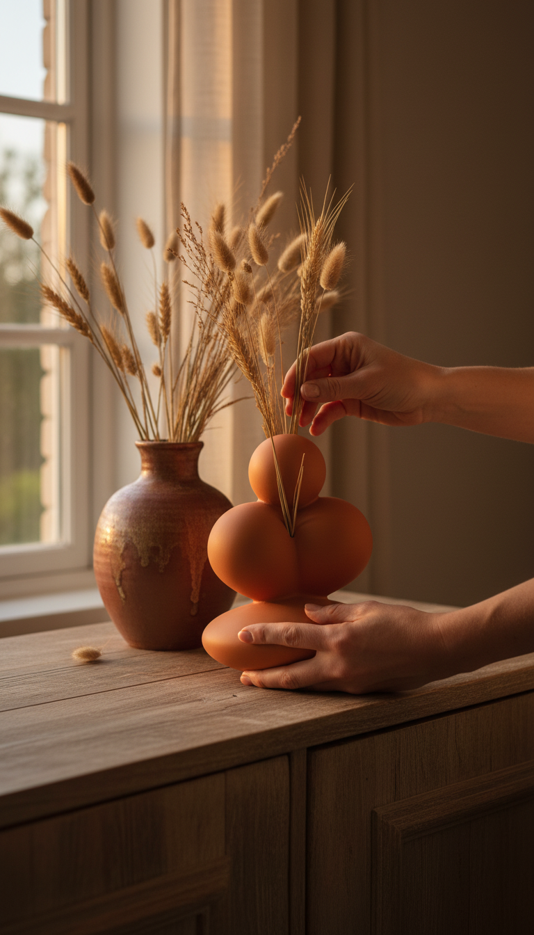 Sculptural orange decorative object, view 3