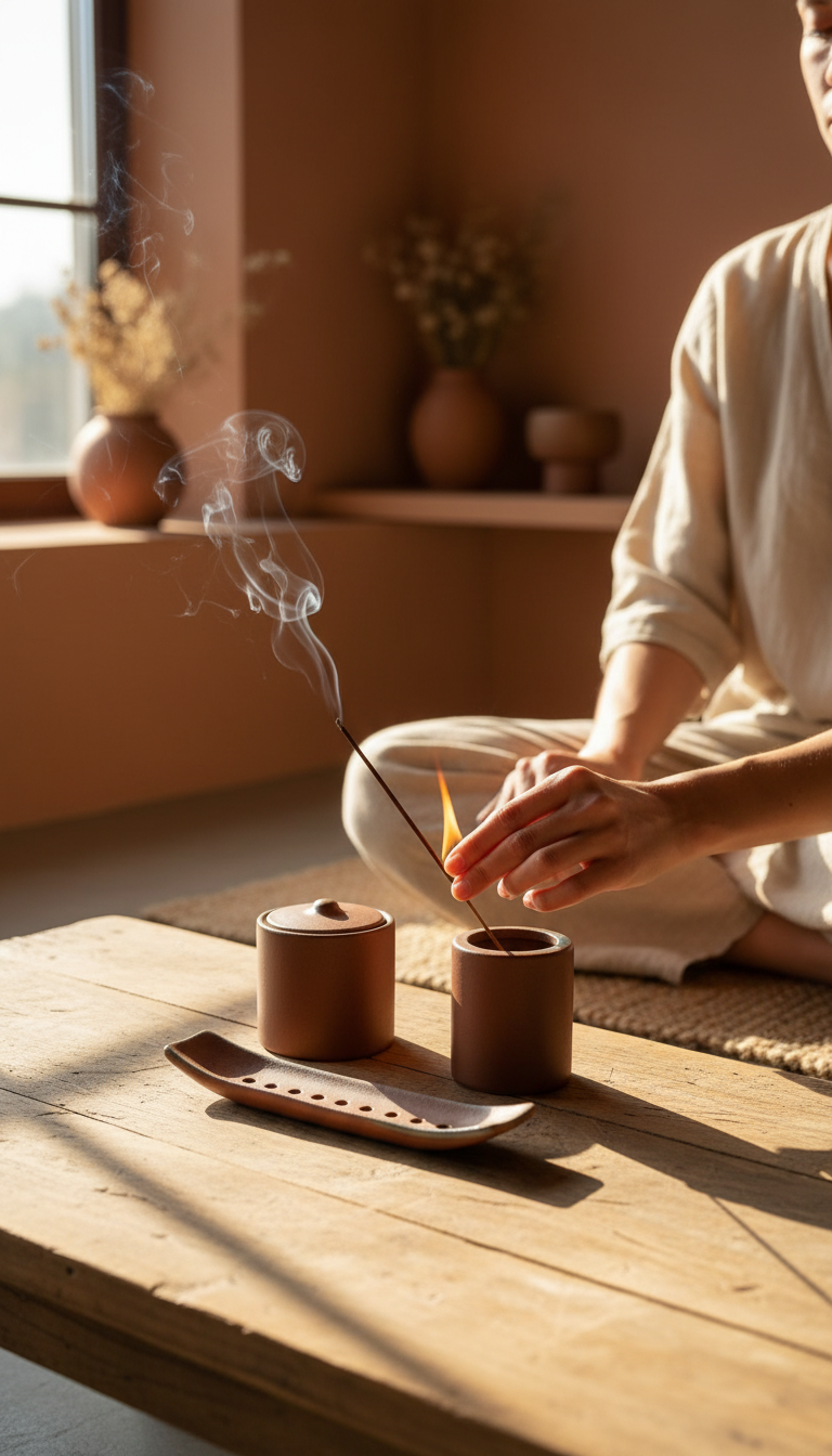 Burnt sienna incense set with holder, view 3