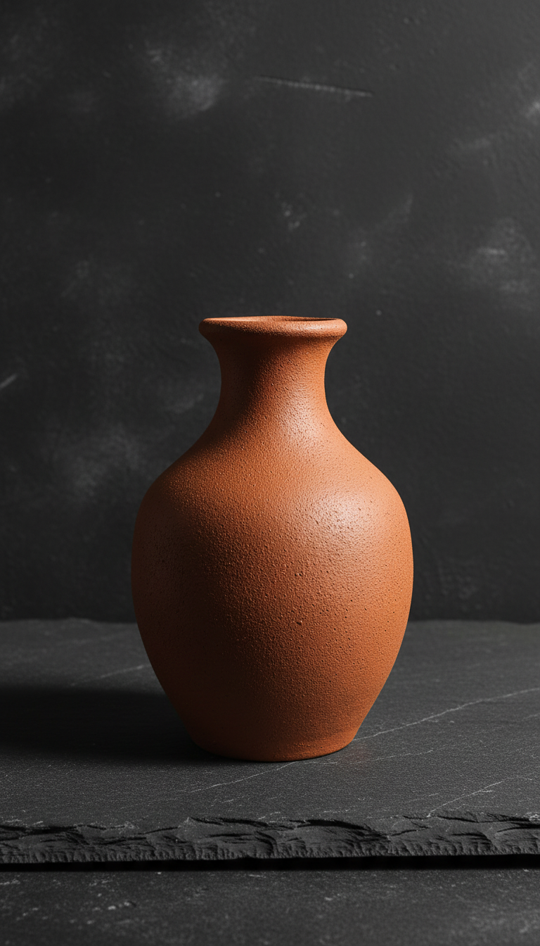 Handcrafted terracotta ceramic vase, styled in a home setting