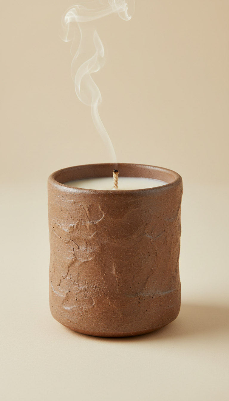 Luxury scented candle in an earthy brown container