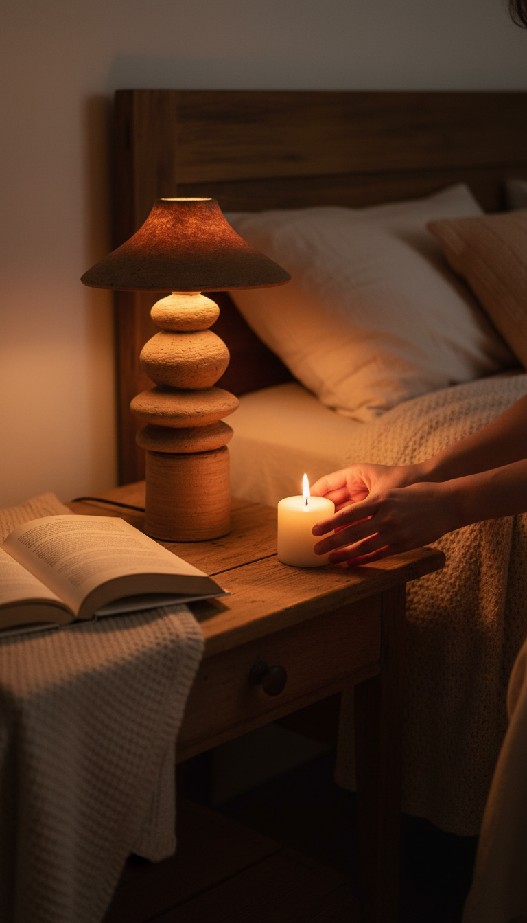 Handcrafted textured ceramic table lamp, view 3