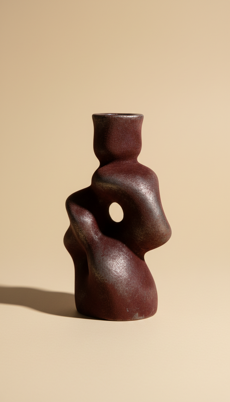 Oxblood velvet sculptural candleholder