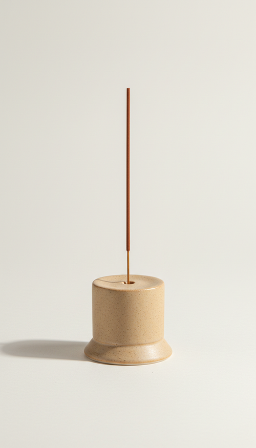 Beige ceramic incense holder with natural incense