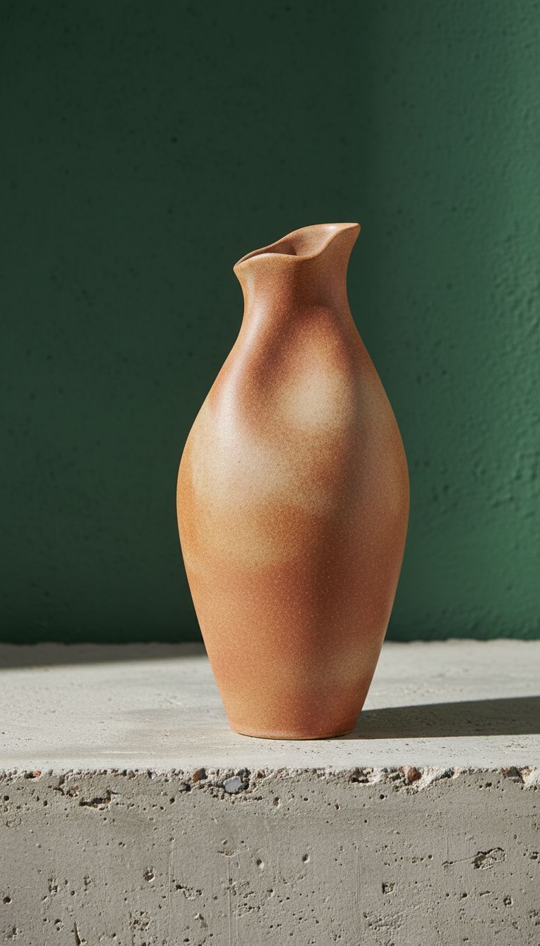Handcrafted smooth ceramic vase, styled in a home setting