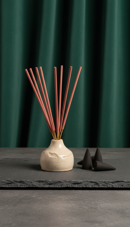 Bundle of artisanal natural incense sticks, styled in a home setting